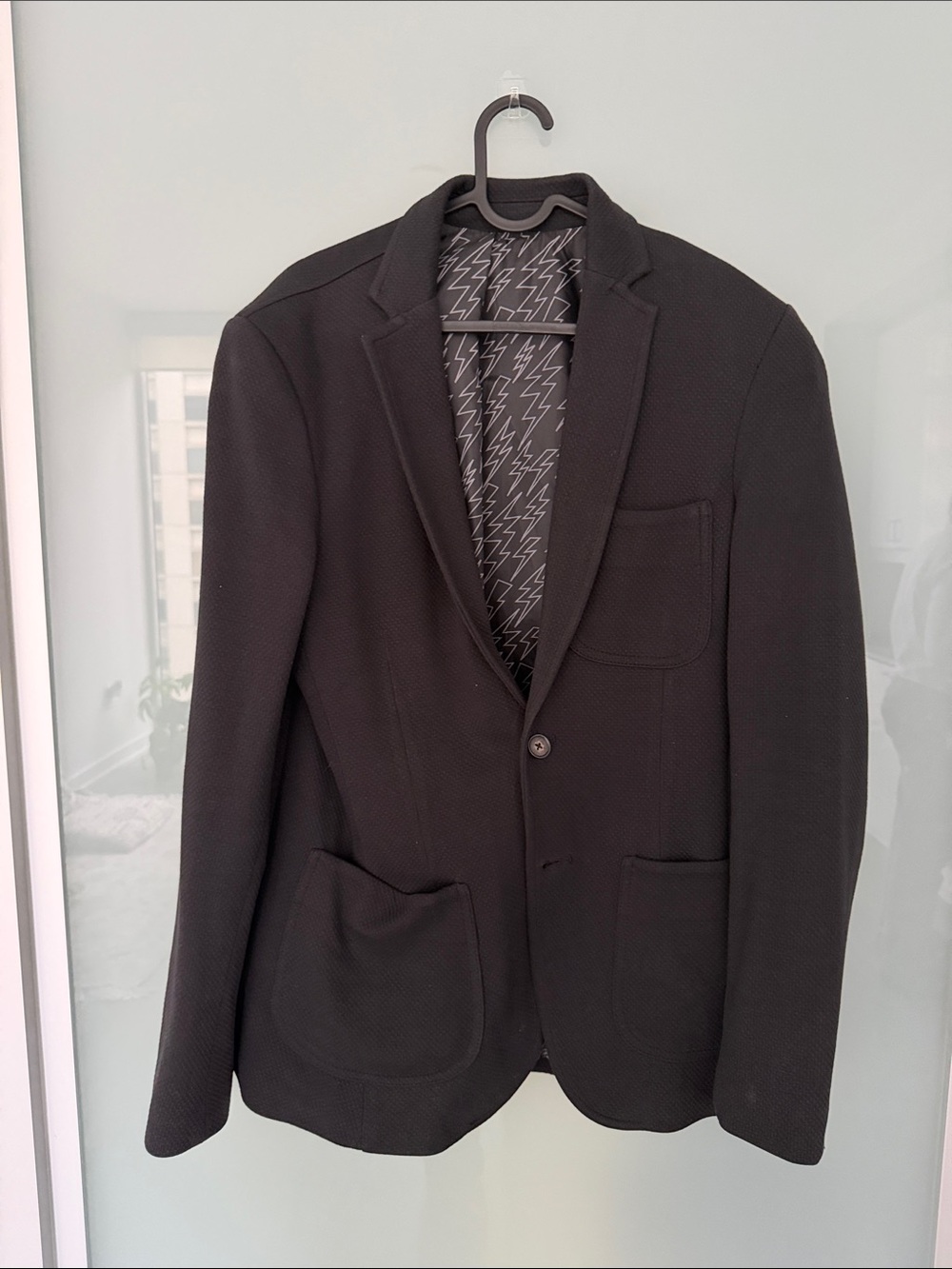 Men's Black Single-Breasted Textured Blazer